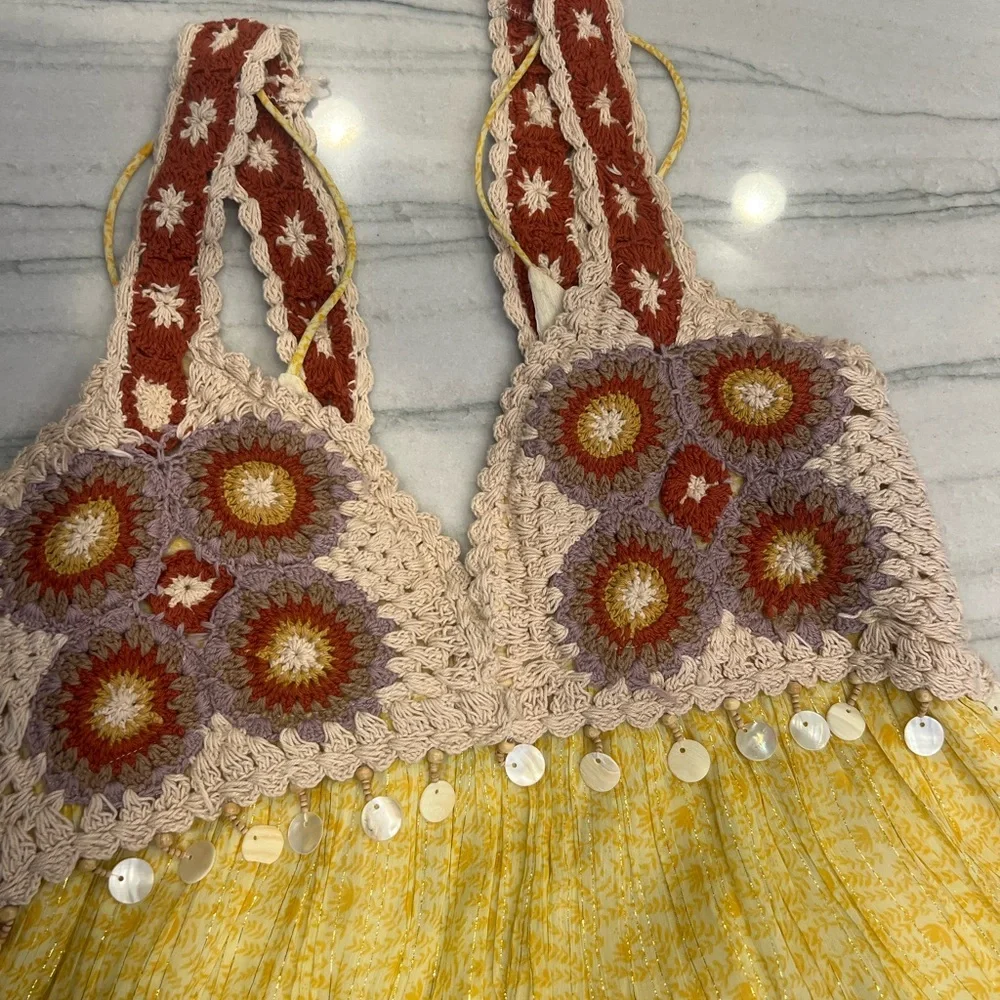Zara Yellow and Cream Crochet Dress - Picture 2 of 9
